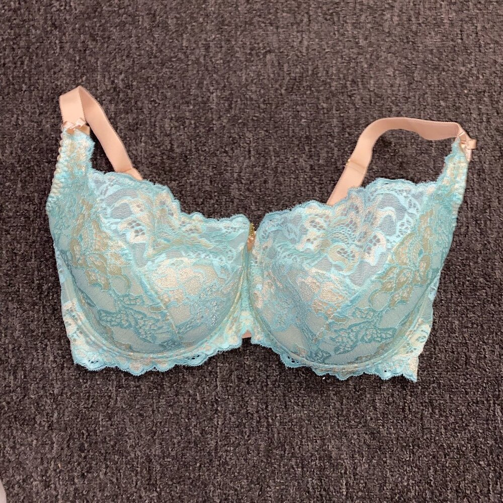 38H*DLV*Lacy Blue-Green/Beige Balconette Lightly Lined Bra